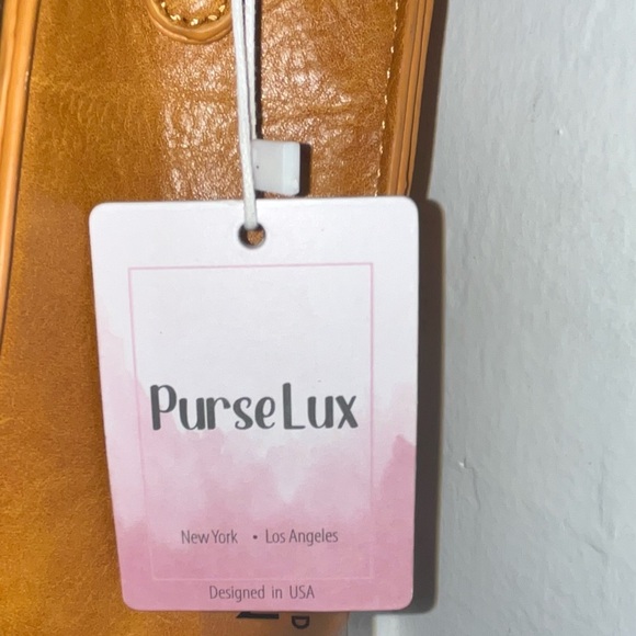 NWT Purse Lux Cognac Crossbody w/Stud Details & printed Guitar Strap - Picture 3 of 7